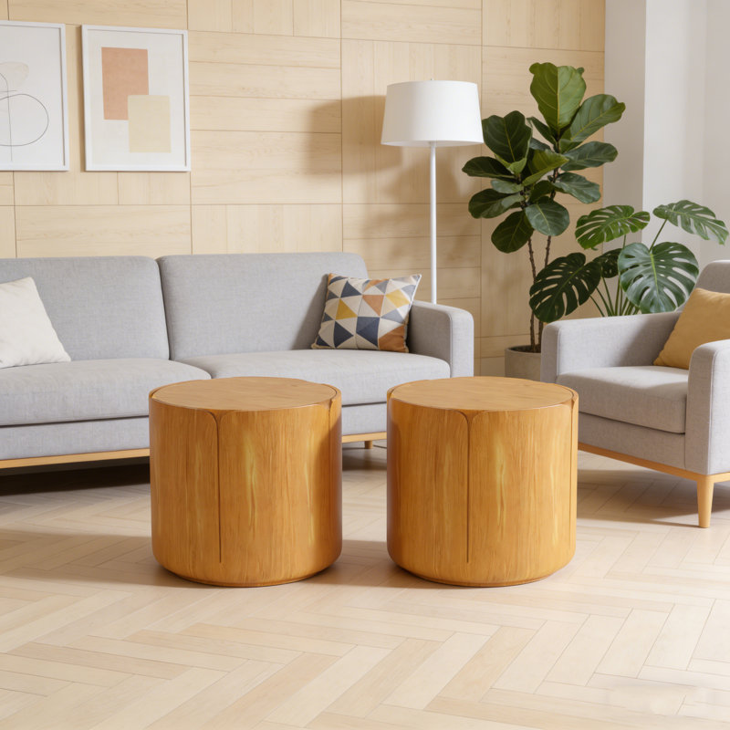 Ensemble de tables d'appoint pour l'extérieur 19,29 po H, ensemble de tabourets de jardin modernes en grain de bois, robuste en oxyde de magnésium imperméable, table sans assemblage pour patio, jardin, cour arrière, salon, ensemble de 2
