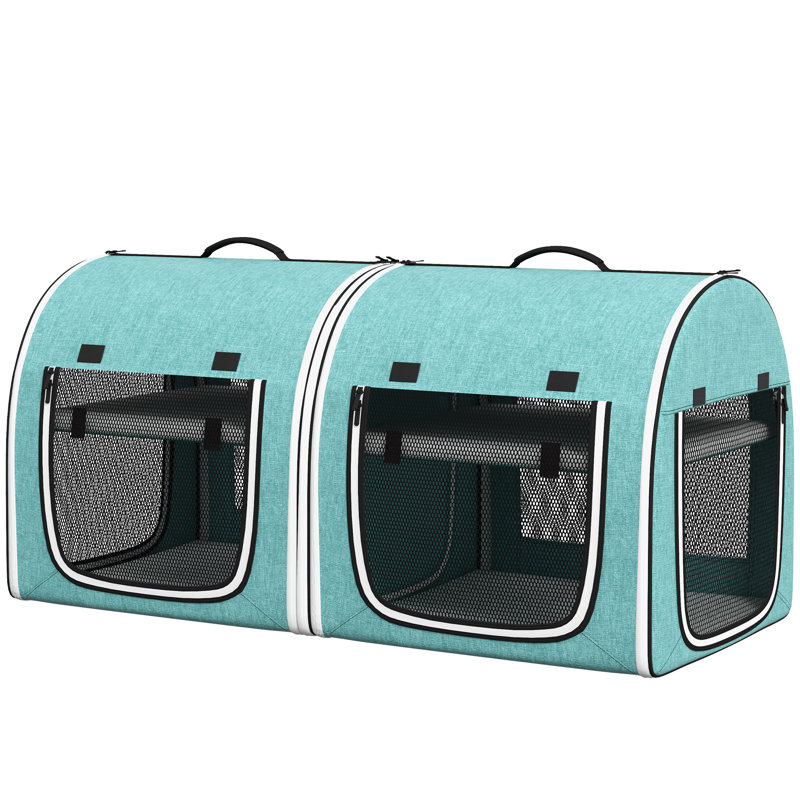 Porte-chat 39 po à parois souples avec cloison, deux compartiments, coussins moelleux et sac de rangement, vert, Vert