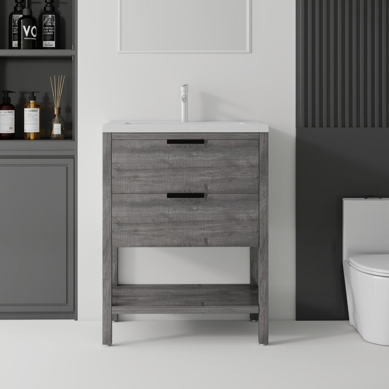 Meuble-lavabo autoportant avec lavabo, Gris, 24"