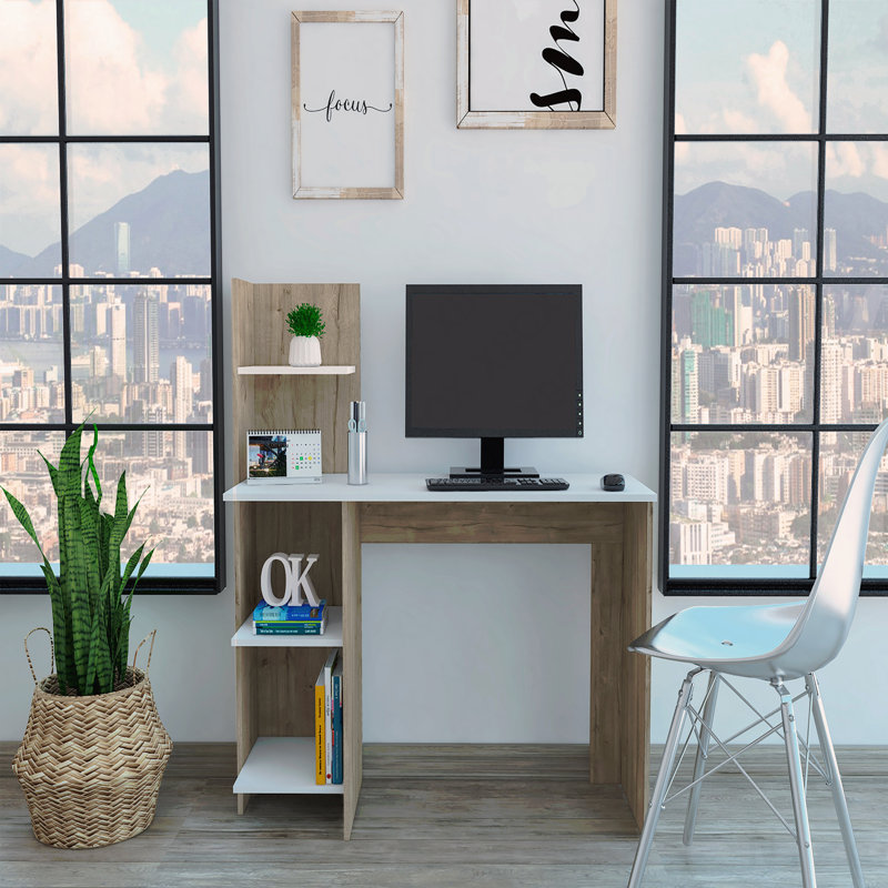 Writing Desk, Light Oak with Two Superior Shelves & Five Cubbies