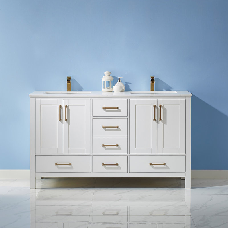 Ensemble de meuble-lavabo double 60 po Shannon, Blanc