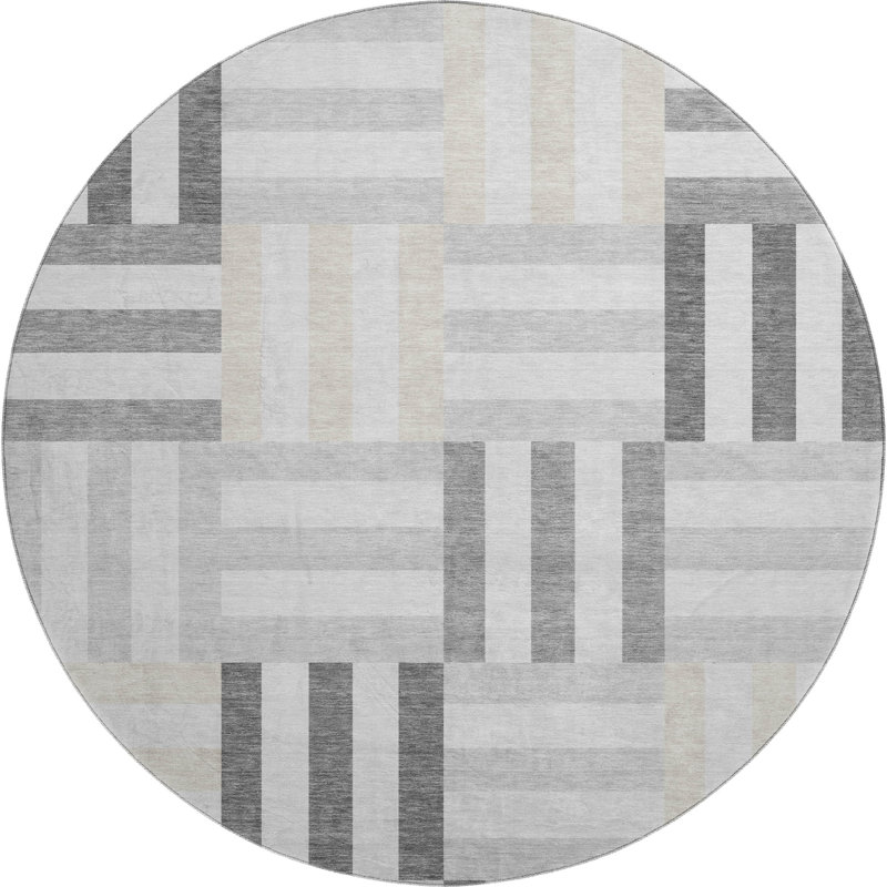 Premium Machine Washable Mayfield AMF2332 Geometric Rug, Gray, 8' Round