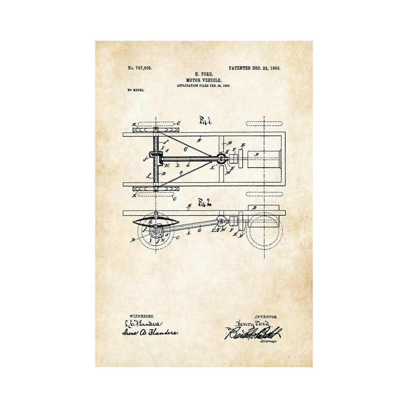 «Henry Ford Model T (1903)» par vern77 - reproduction de dessin sur toile tendue, H 12 po x l 8 po x P 0,75 po