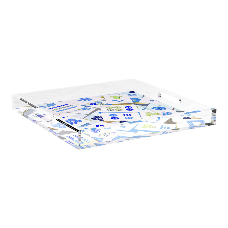 Mahjong Acrylic Decorative Tray, 18"W x 18"D x 2"H, Square, Blues