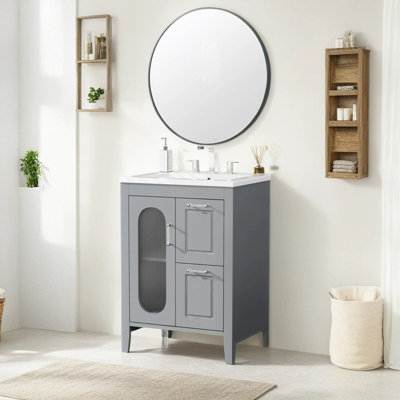 Meuble-lavabo simple autoportant de 24 po avec plateau en céramique Nicolete