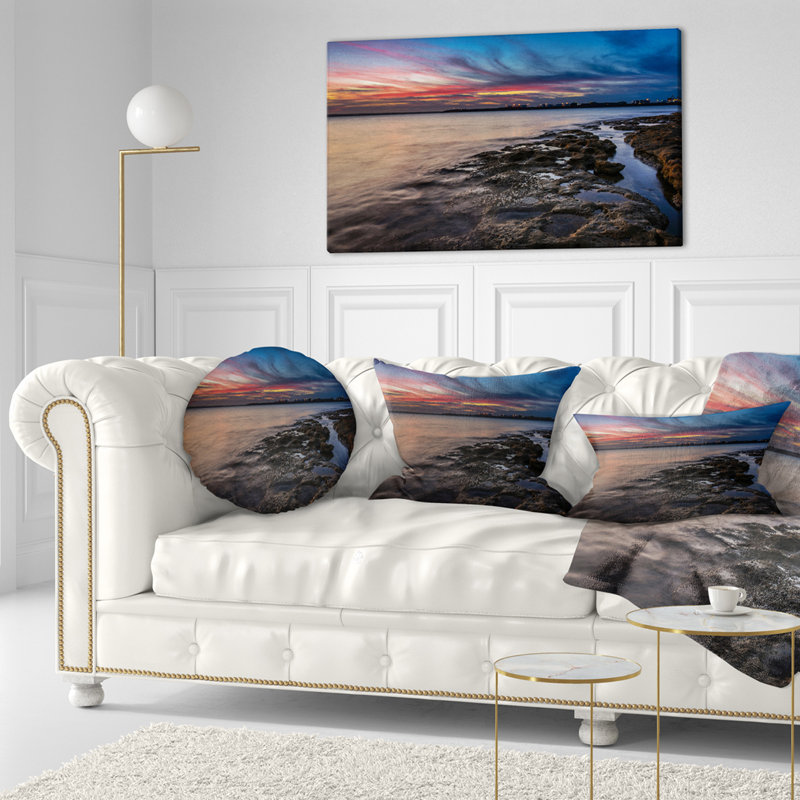 Coussin de mer bleu ciel et beige beige de sydney, 18 po x 18 po, Coussin décoratif