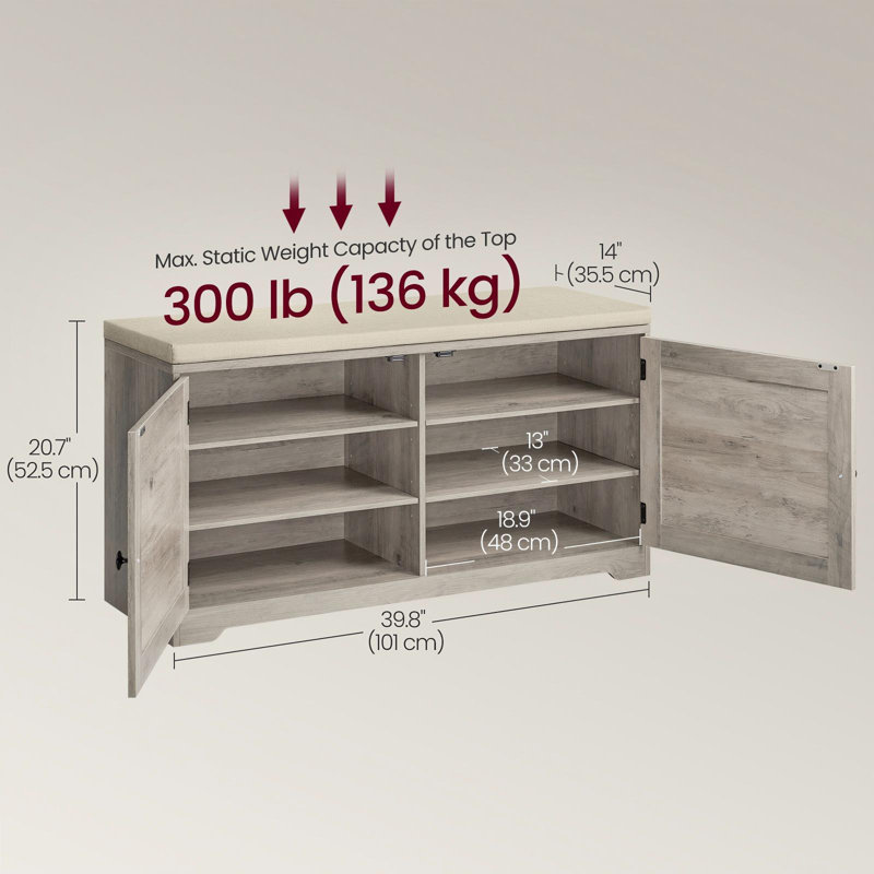12 Pair Shoe Storage Bench, 3-Tier Entryway Bench, Natural/Heather Greige, 20.7" H X 39.8" W X 14" D