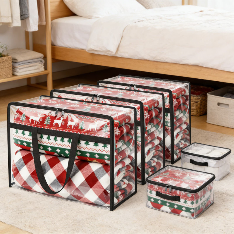 Clear PVC Storage Bags With Zippers, 4-Pack Foldable Closet Organizers And Under Bed Storage Containers For Comforters, Blankets, Bedding And Seasonal Clothing