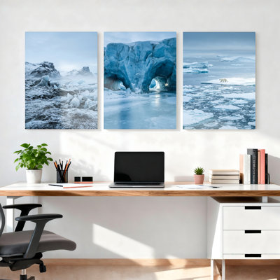 Arctic Iceberg Landscape Canvas Wrapped Wall Art Oil Painting Print Set Of 3