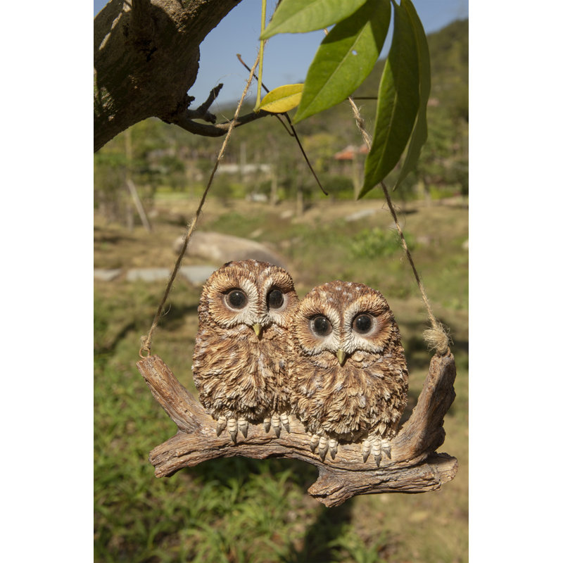 Hanging Baby Owlets on Brown Resin Branch Statue