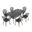 Table de salle à manger d'extérieur en fonte d'aluminium - Noir, rectangulaire, trou de parasol et cadre de patio noir rouille, corrosion