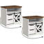 Ensemble de 2 tables de bout Brisson l 23,6 po avec station de charge, table d'appoint avec 2 tiroirs et porte de grange, table de chevet en bois pour chambre à coucher et salon Brisson-605576635-714214606