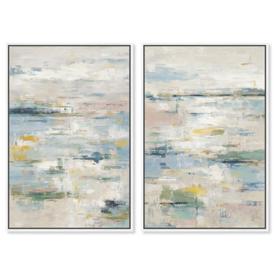 "Shallow Waters", impression sur toile abstraite et apaisante par Art Remedy, cadre blanc, 16 x 24