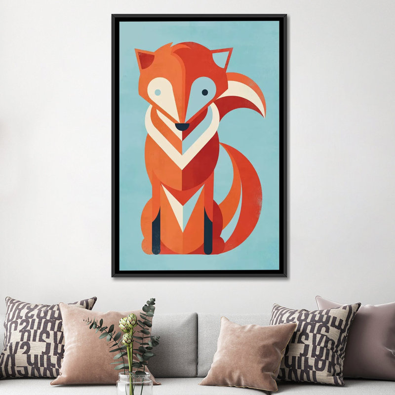 « fox »-impression sur toile tendue, H 26 po x l 18 po x P 1,5 po, Toile avec cadre noir, Pas de tapis
