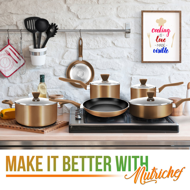 NutriChef 13-Piece Brown Nonstick Aluminum Cookware Set