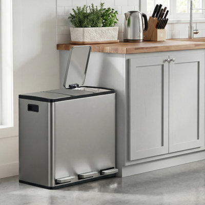 62×35.3×54cm Stainless Steel Step On Multi-Compartment Rubbish & Recycling Bin - 54L