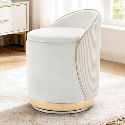 Tabouret de coiffeuse pivotant avec rangement, fauteuil d'appoint demi-tonneau à 360 °, fauteuil de maquillage en velours avec dossier ondulé, petit fauteuil rond sans assemblage pour chambre à coucher, vestiaire et salle de maquillage