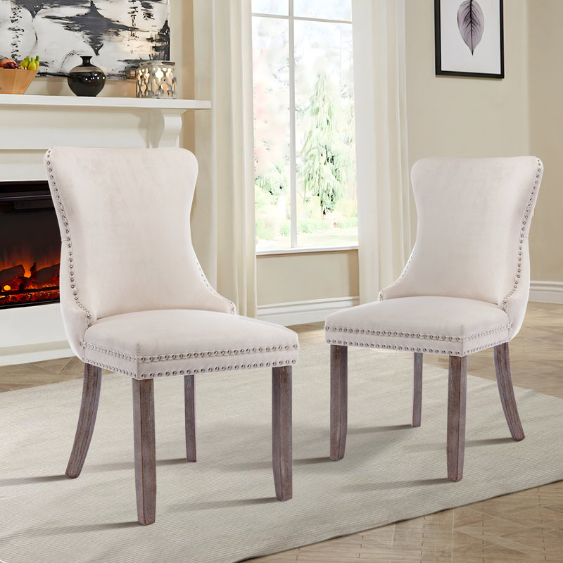 Velvet Wing Back Dining Chairs Set of 4, Beige