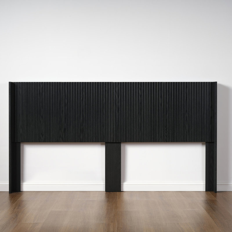 Wood Headboard Wingback Boho Headboards, Black Woodgrain, King