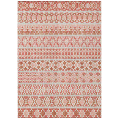 8' X 10' Salmon Beige And Copper Quatrefoil Washable Indoor Outdoor Area Rug