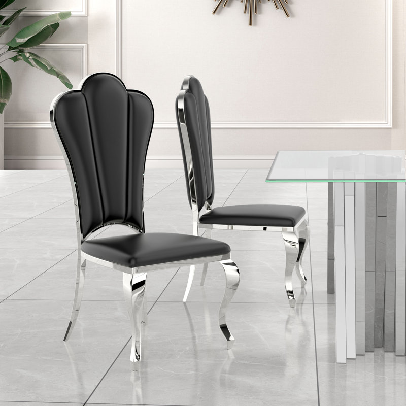 Mery 19'' H Faux Leather Upholstered Side Chair, Black, Silver