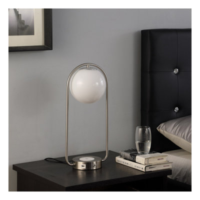 Lampe de table rétro de 19,25 pouces avec station de charge et port USB - Lampe de bureau moderne en acier brossé argenté pour bureau de chambre à coucher