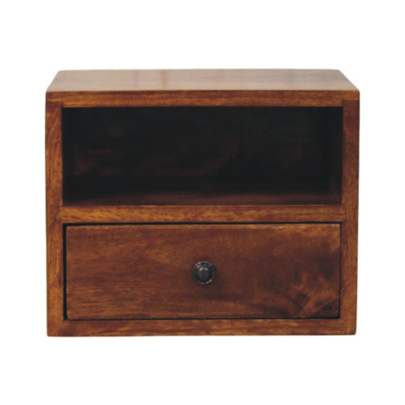 Solis 1-Drawer Oak-Ish Wall Mounted Nightstand, Brown