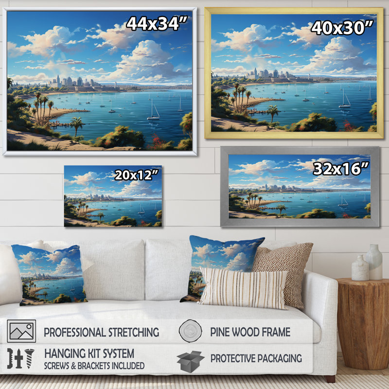 «California Seascape I», reproduction sur toile, H 16 po x l 32 po x P 1 po, Cadre photo blanc
