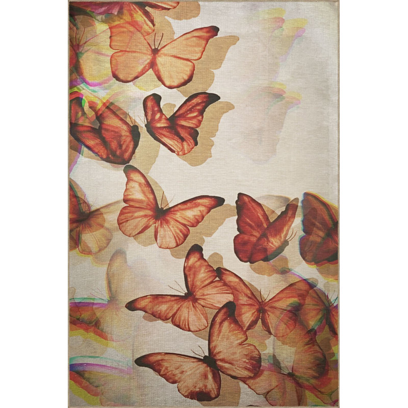 Tapis décoratif orange lavable à la machine Orange Butterfly, Rectangle 3 pi 3 po x 4 pi 11 po
