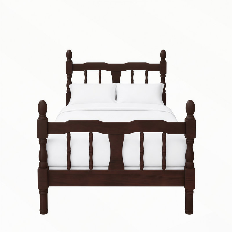 Lit plateforme en bois avec tête et pied de lit à fuseaux, Twin, Dark Walnut