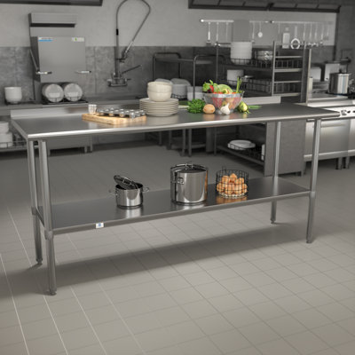 Woodford Stainless Steel Prep and Work Table with Backsplash and Undershelf