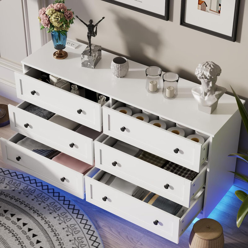 Floating 6 Drawer Dresser 47.36" W Double Dresser, White