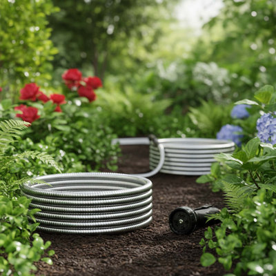 50ft Garden Hose With 10 Function Nozzle, Flexible, Kink Free, Lightweight, Stainless Steel Puncture Resistant