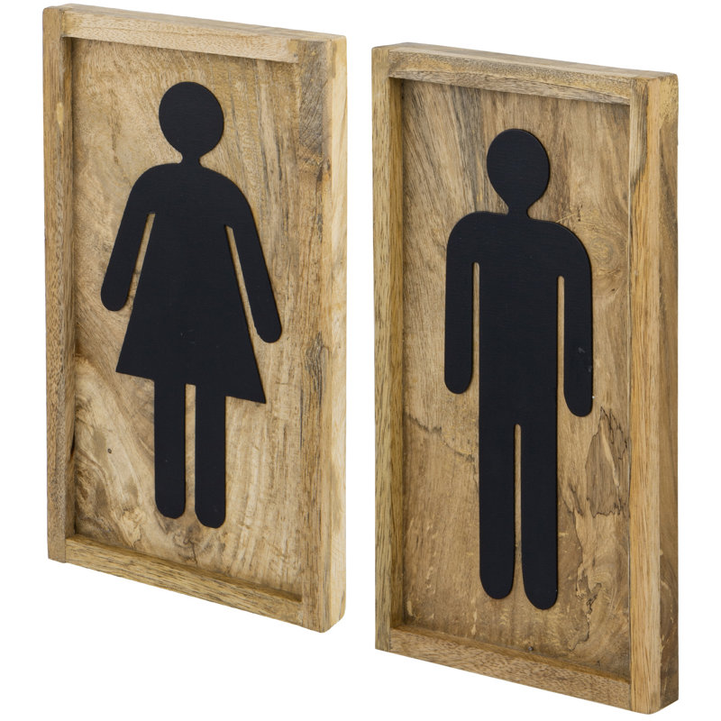 Aoun 2-Piece Mango Wood Restroom Sign Set