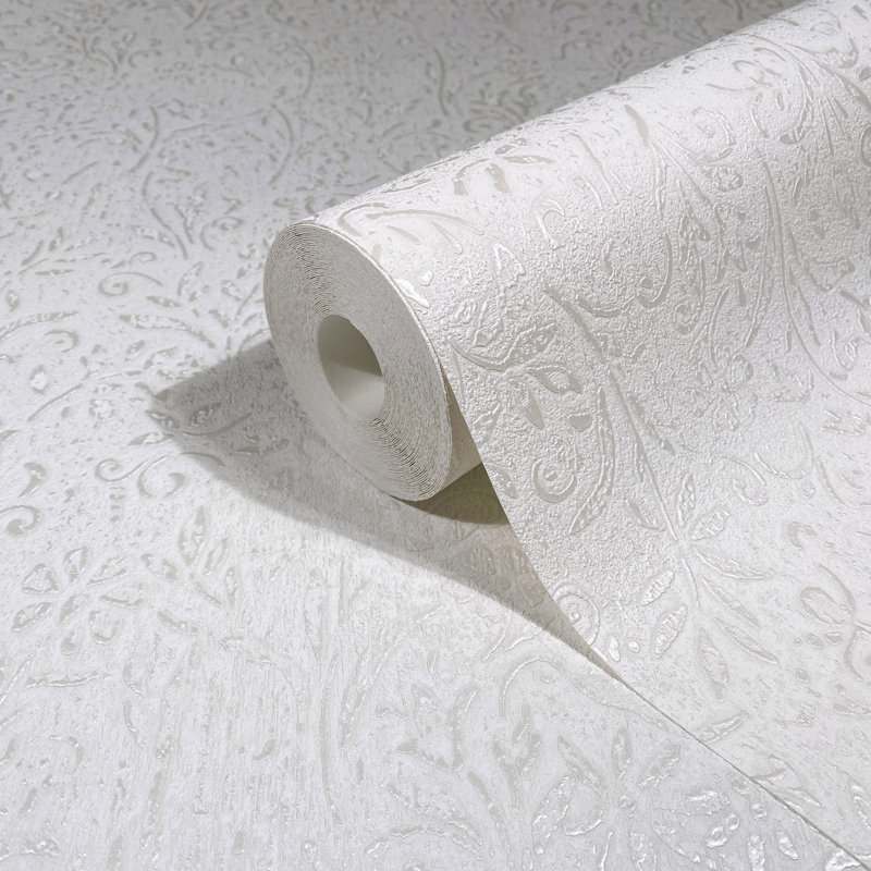 Papier peint sculpté à motif de perles, Blanc