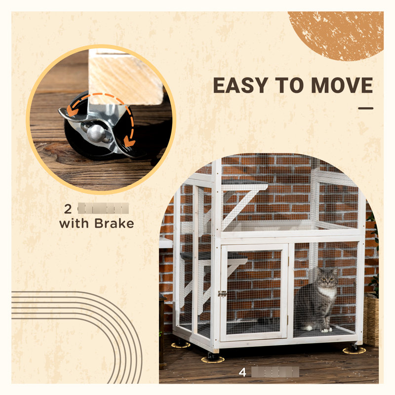 Chat d'extérieur de 74 po et sur roulettes, maison en bois pour grands félins, grande capacité, gris, sur roulettes, capacité silencieuse