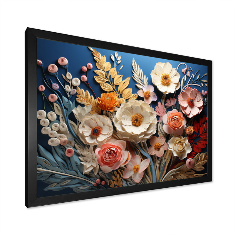 «White Wildflowers Natures Symphony II», art mural fleurs sauvages, H 24 po x l 32 po x P 1 po, Cadre simple noir