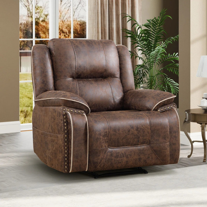 Derrymore 40.2" Wide Classic Comfort Lounge Faux Leather Manual Recliner With Nailhead Trim And Dual Hidden Cup Holders (Set Of 2)