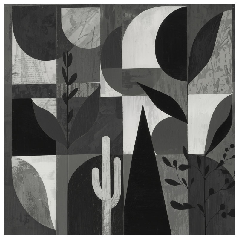 Tapis de bain monochrome à feuilles géométriques et cactus, L 24 po x L 17 po