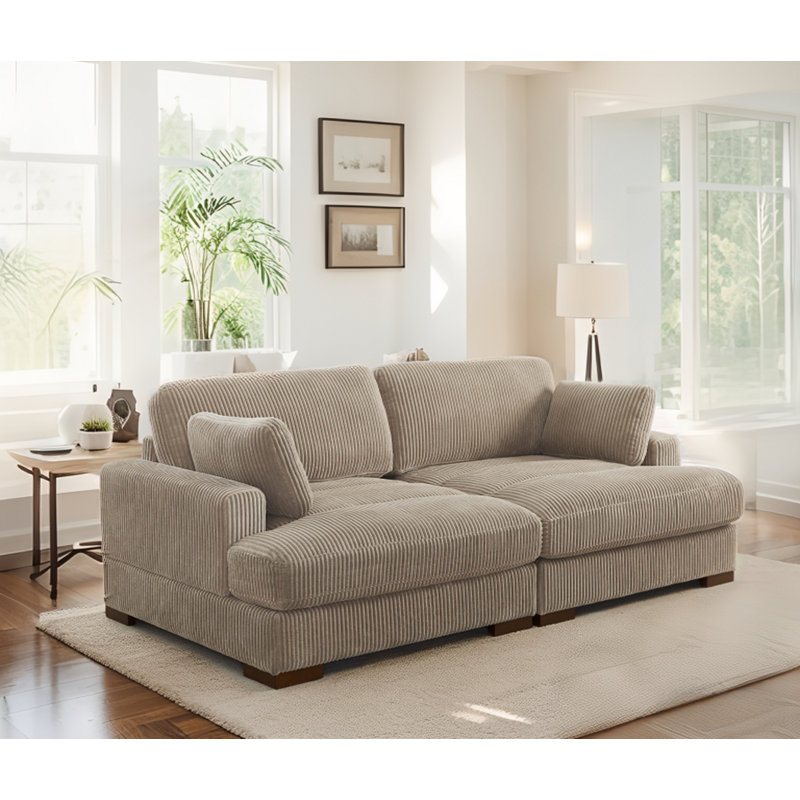 Chaise longue surdimensionnée en velours côtelé 89 po avec coussins 89 po, Chameau