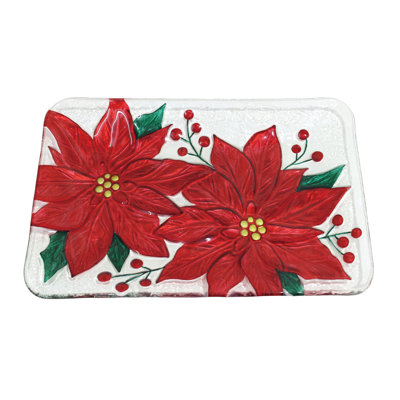 Glass Fused Poinsettia with Berries Platter, Serving Platter, Red, Glass, Table, Kitchen, Christmas, Tabletop, Platter
