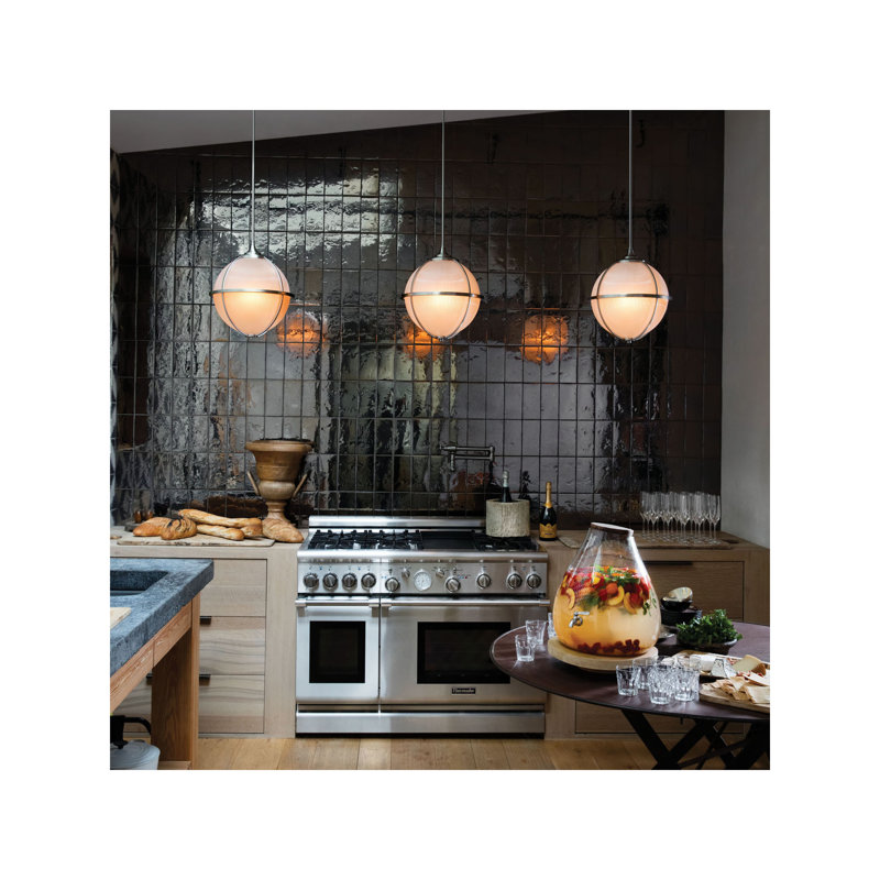 Luminaire suspendu sphère en verre 3 lumières, Nickel brossé
