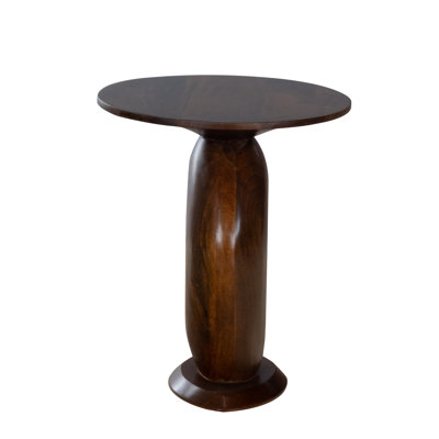 Round Mango Wood Side Table with Sculpted Pedestal Base and Stained Finish by Corrigan Studio