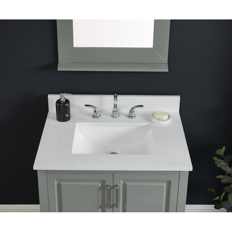Comptoir de meuble-lavabo à quartz 31 po avec lavabo et dosseret, Blanc de Carrare
