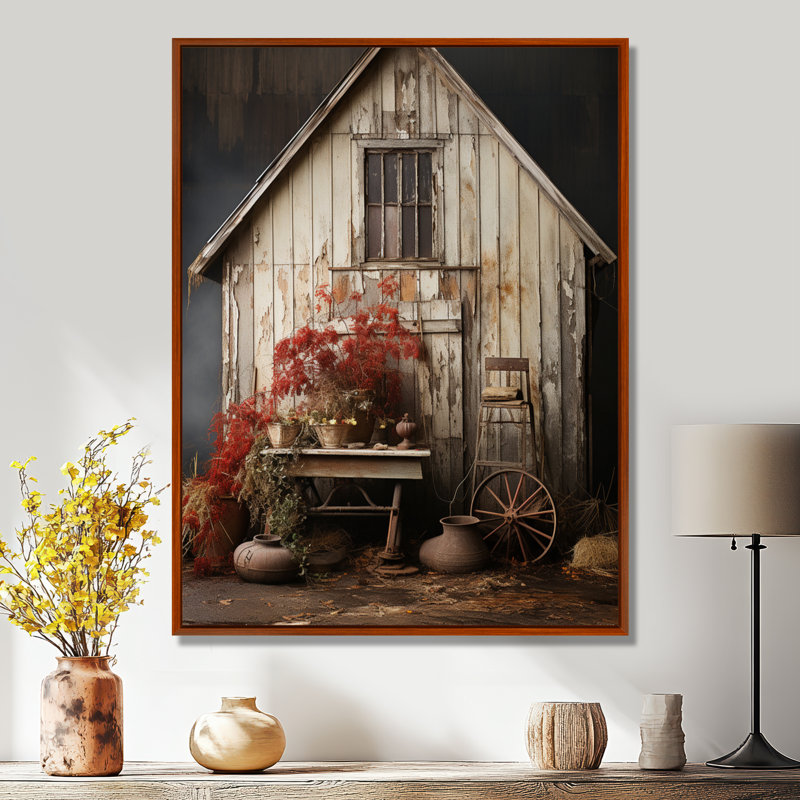Asriel Barns Rustic Charm X - Barns, reproduction d'art sur toile encadrée, H 32 po x l 16 po x P 1 po, Cadre flottant brun