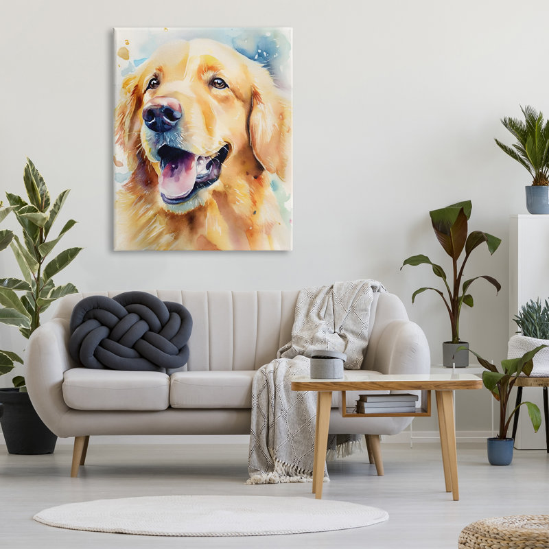 Happy Retriever par Petals Prints Design, H 48 po x l 36 po x P 1,5 po