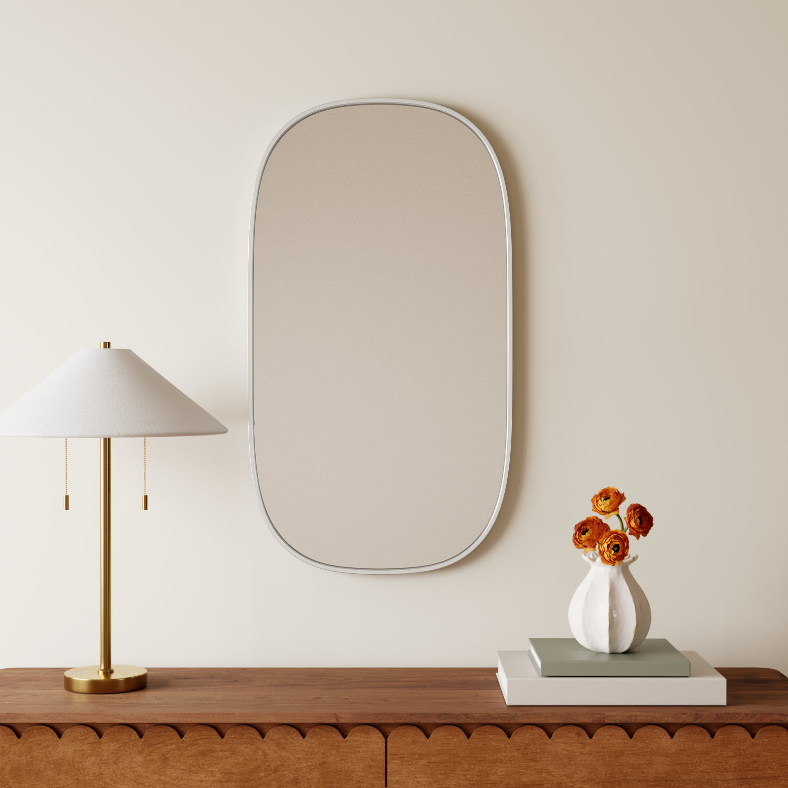 Sabine Metal Curved Oval Wall Mirror, 36" x 20", Silver