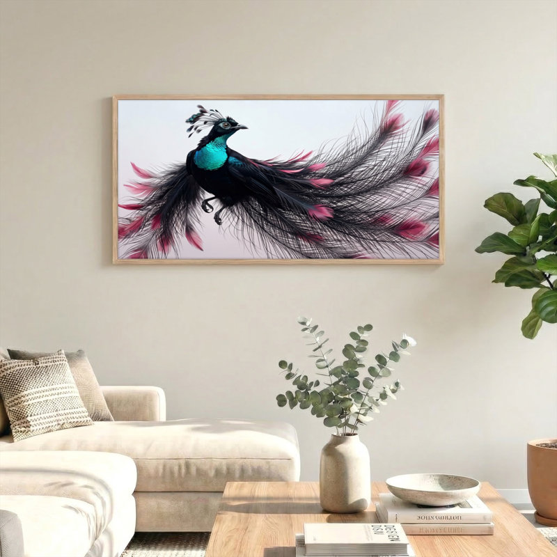 Plumes de paon, reproduction d'art sur toile, ensemble de 1, 46“W x 24”H, Natural