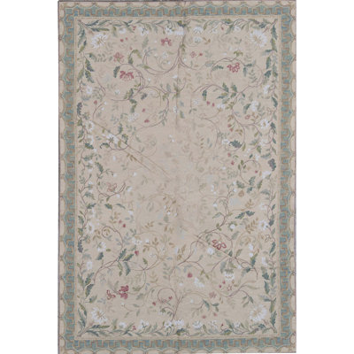 Hand Knotted Wool Floral Area Rug in Red, White, Sage, Teal