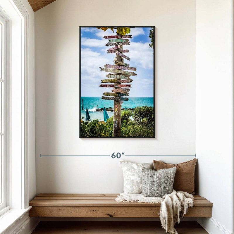 Panneaux de destination de Key West, Cadre flottant noir, 29 po x 43 po